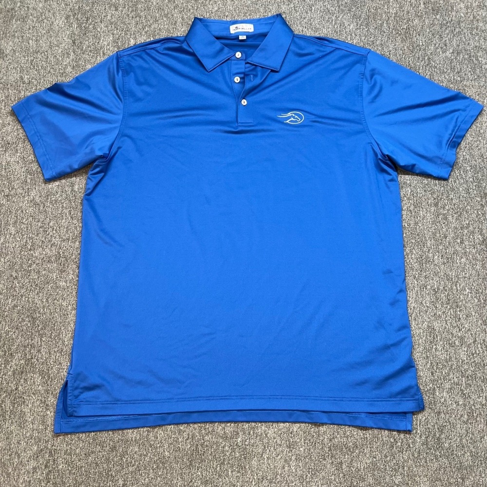 Peter Millar Mens Blue Golf Polo Shirt Short Sleeve‎ Embroidered Logo XL